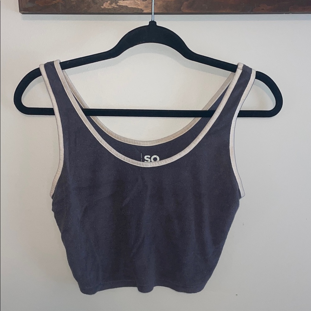 SO Black Crop Tank with Cream Contrast Trim